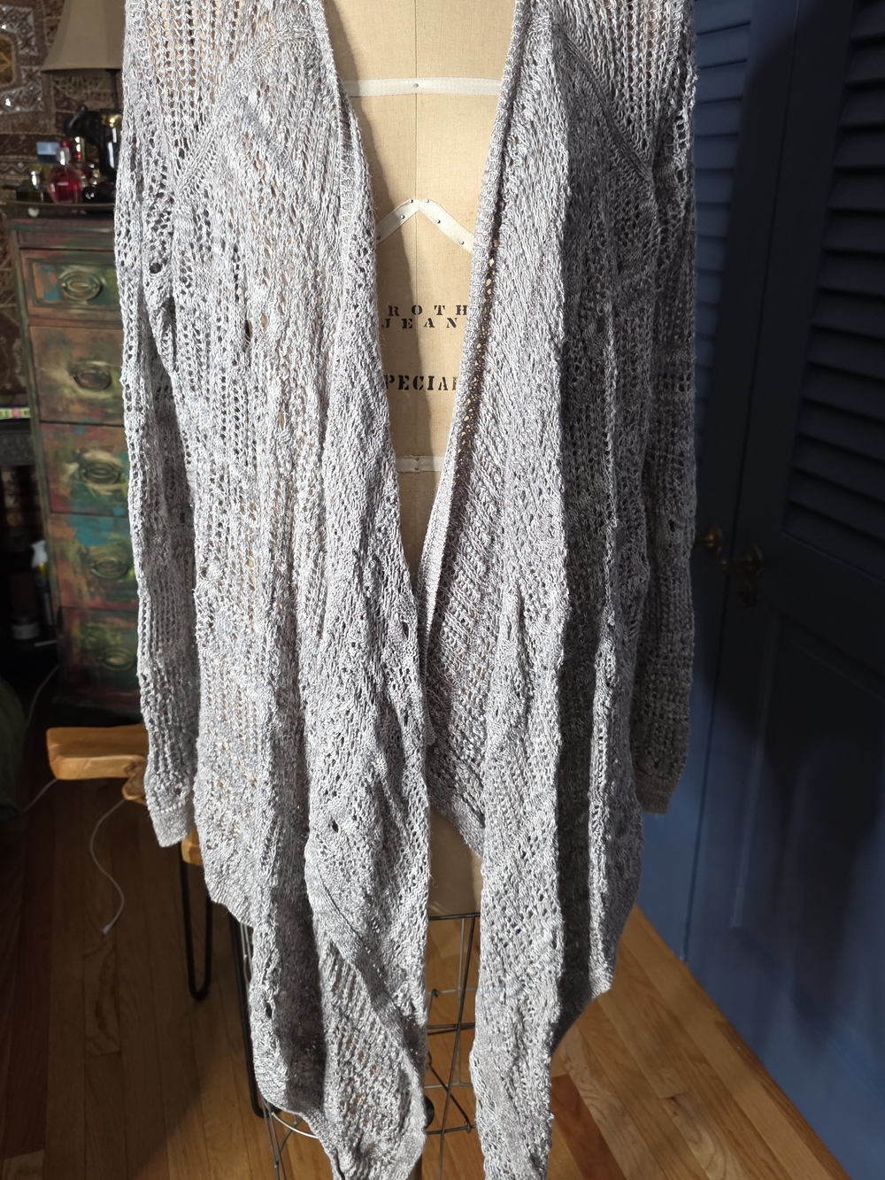 DKNY Light Gray Open-Front Knit Cardigan